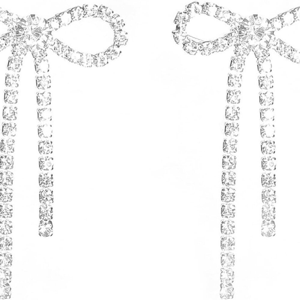 Bow Earrings for Women Rhinestone Long Tassel Earrings Ribbon Bow Drop Earring S